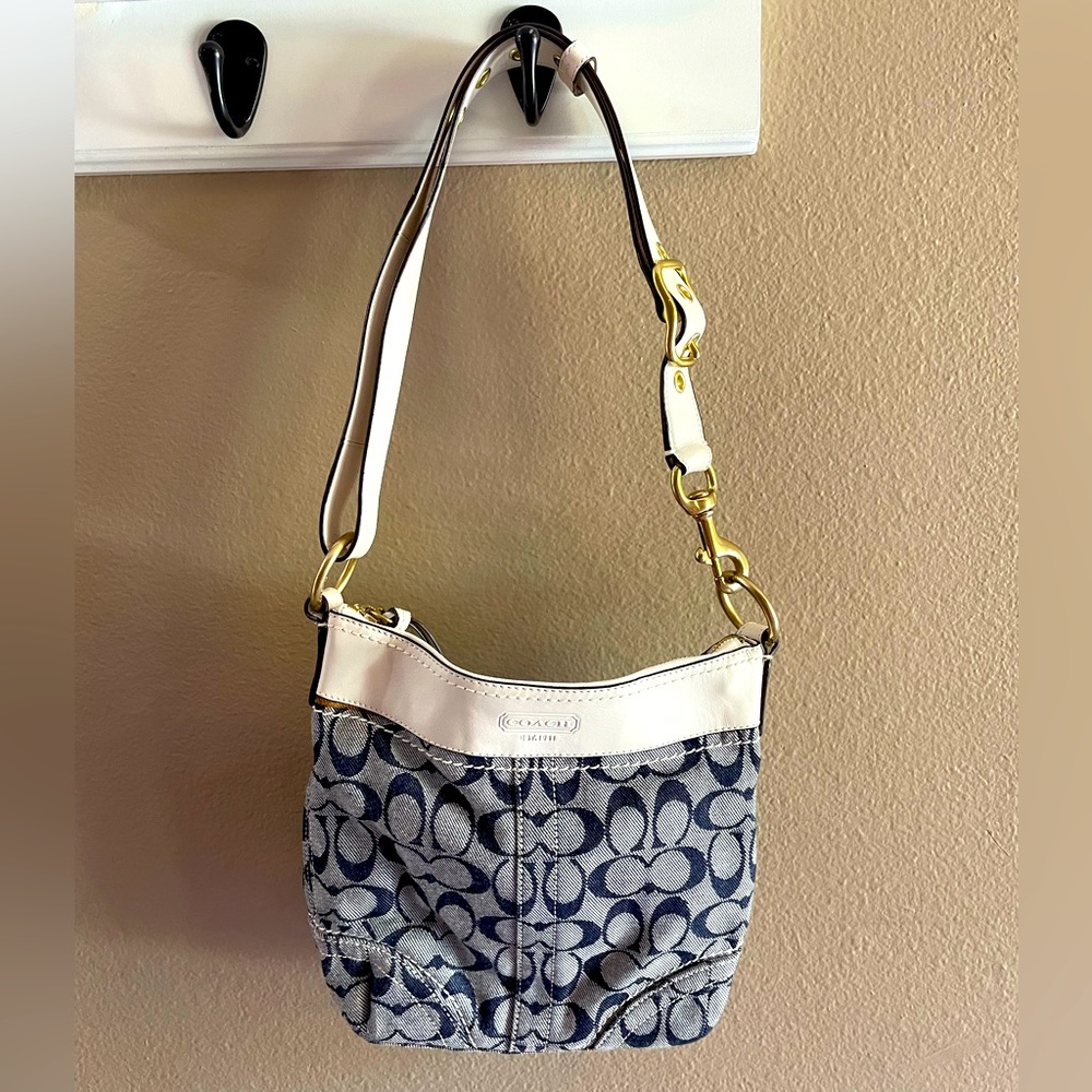 Coach Signature Small Shoulder Bag in Blue and White